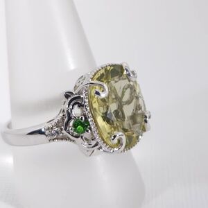 Yellow Quartz 13 Carats Ring with Chrome Diopside Size  9